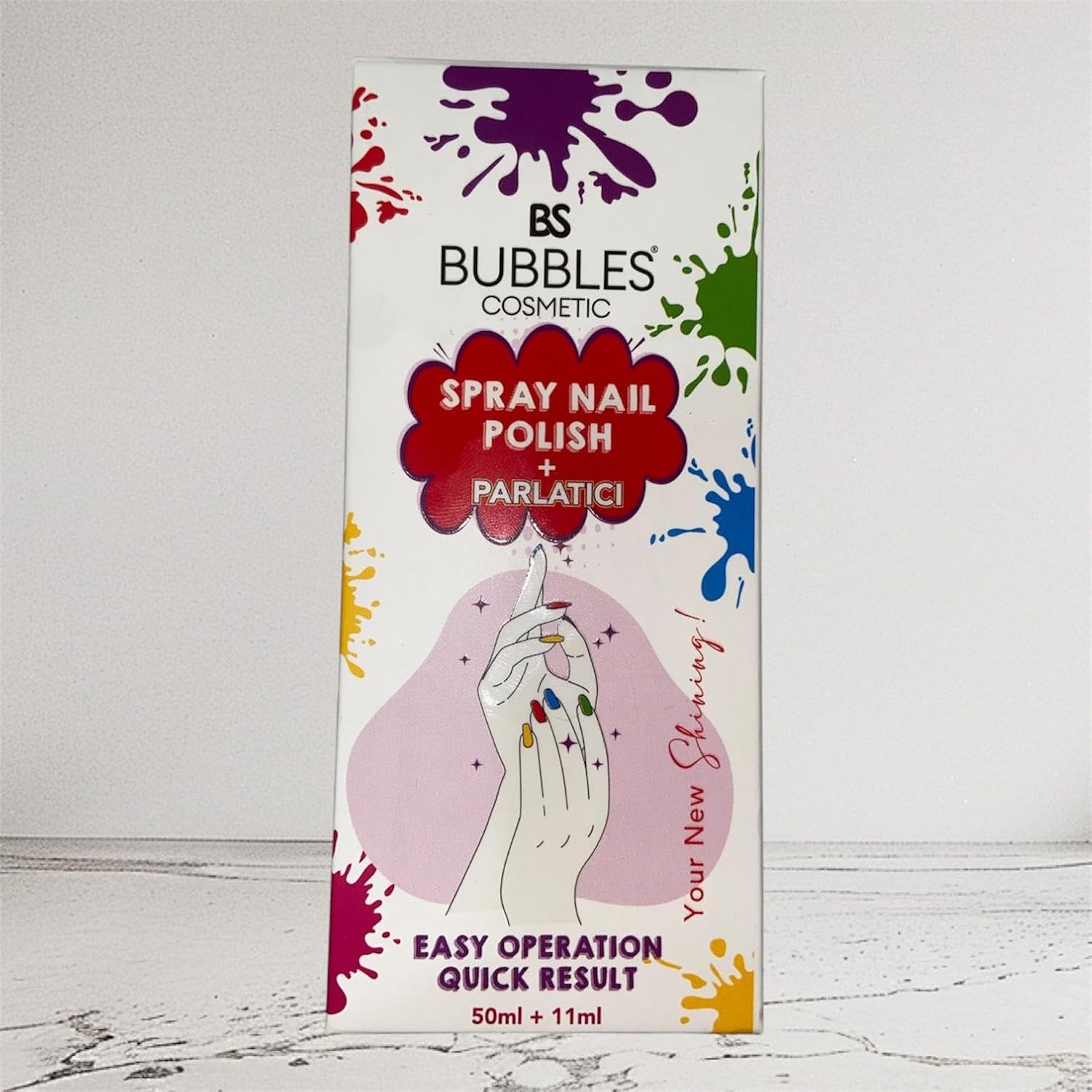 BS Bubbles Sprey Oje, UV Koruma, Hızlı Sonuç, Kolay Uygulama, 12 Renk Seçeneği, 50ml + 11ml