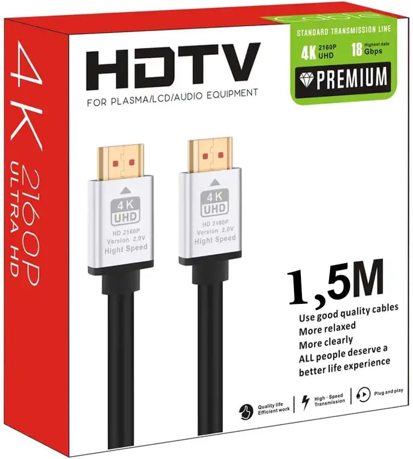 Hdmi Kablo 1,5 Metre 4K HDTV 2160P 18Gbps Premium Altın Kaplama Uç Yüksek Hızlı Aktarım Plasma Lcd Pc Ses Ekipmanları (1,5 Metre)