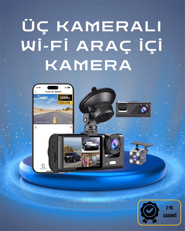 Üç Kameralı 1080p Full HD Araç İçi Kamera – G-Sensörlü ve Gece Görüşlü