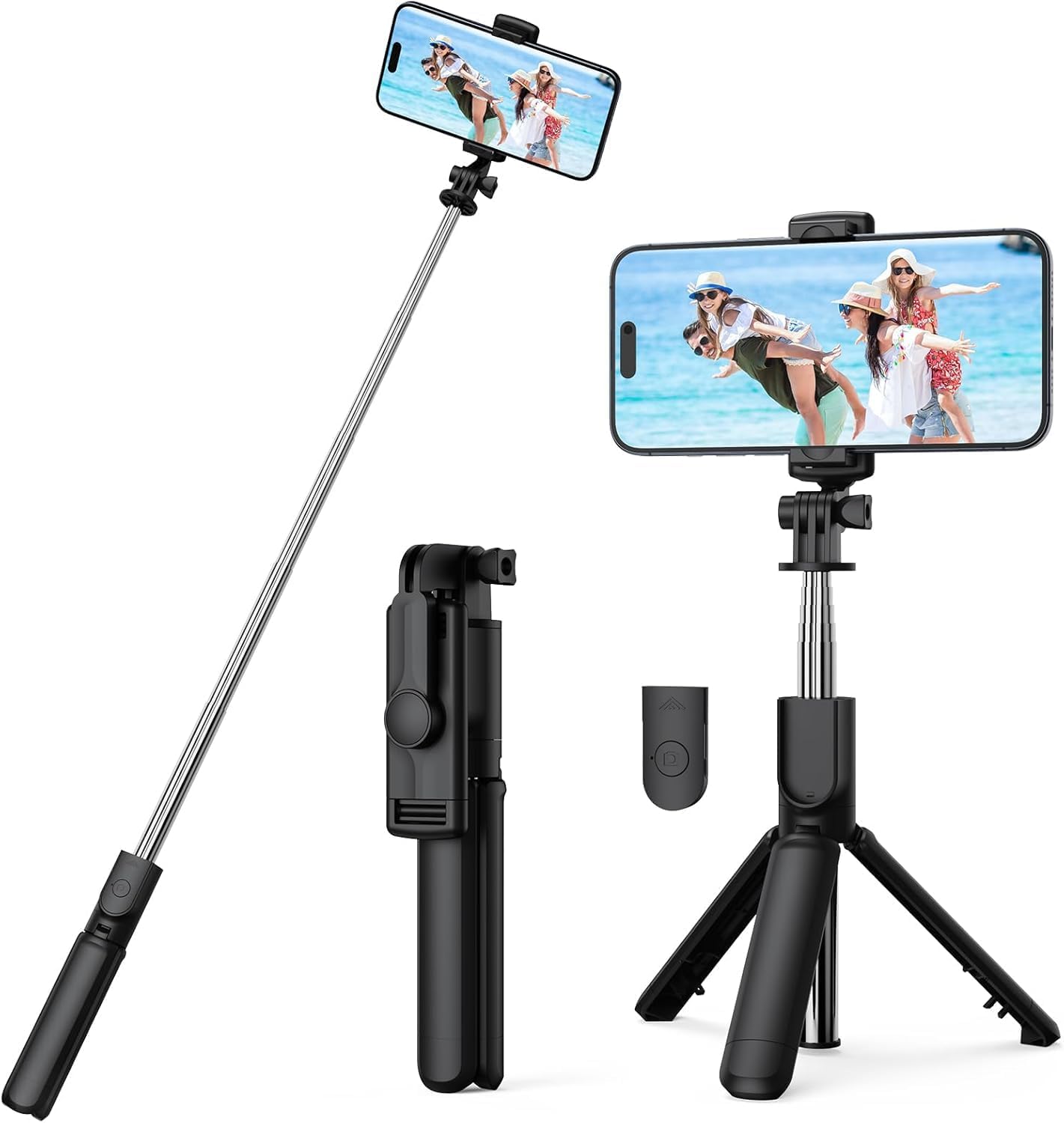 Selfie Çubuğu Tripod – 3’ü 1 Arada Bluetooth Uzaktan Kumandalı Telefon Tutucu, 360° Döner Başlık, iOS & Android Uyumlu, Vlog YouTube TikTok Video Çekimi için Hafif Tripod