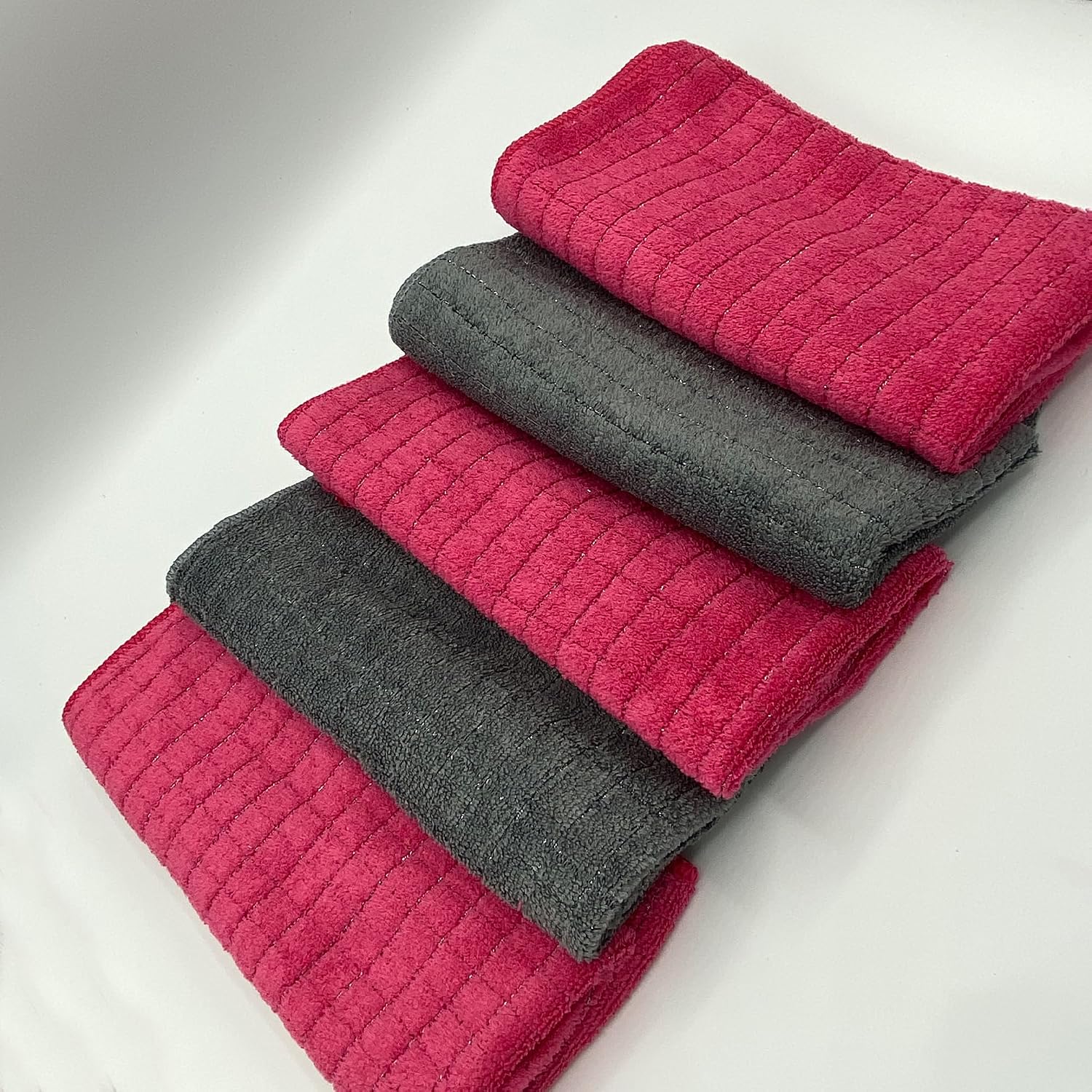 Mikrofiber Zor Kir Temizlik Bezi 5'li Paket, İnatçı Kirler ve Lekeler için Çift Taraflı ve Telli Zor Kir Bezi 40x40 cm