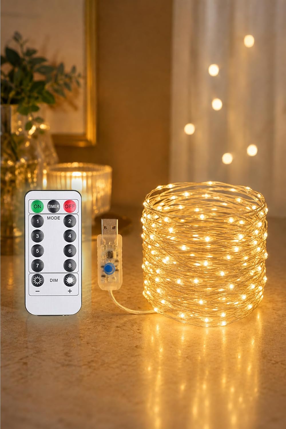 Günışığı Renk Uzaktan Kumandalı Ve Fonksiyonlu 10 Metre Usb Peri Led Parti Kutlama Aydınlatma
