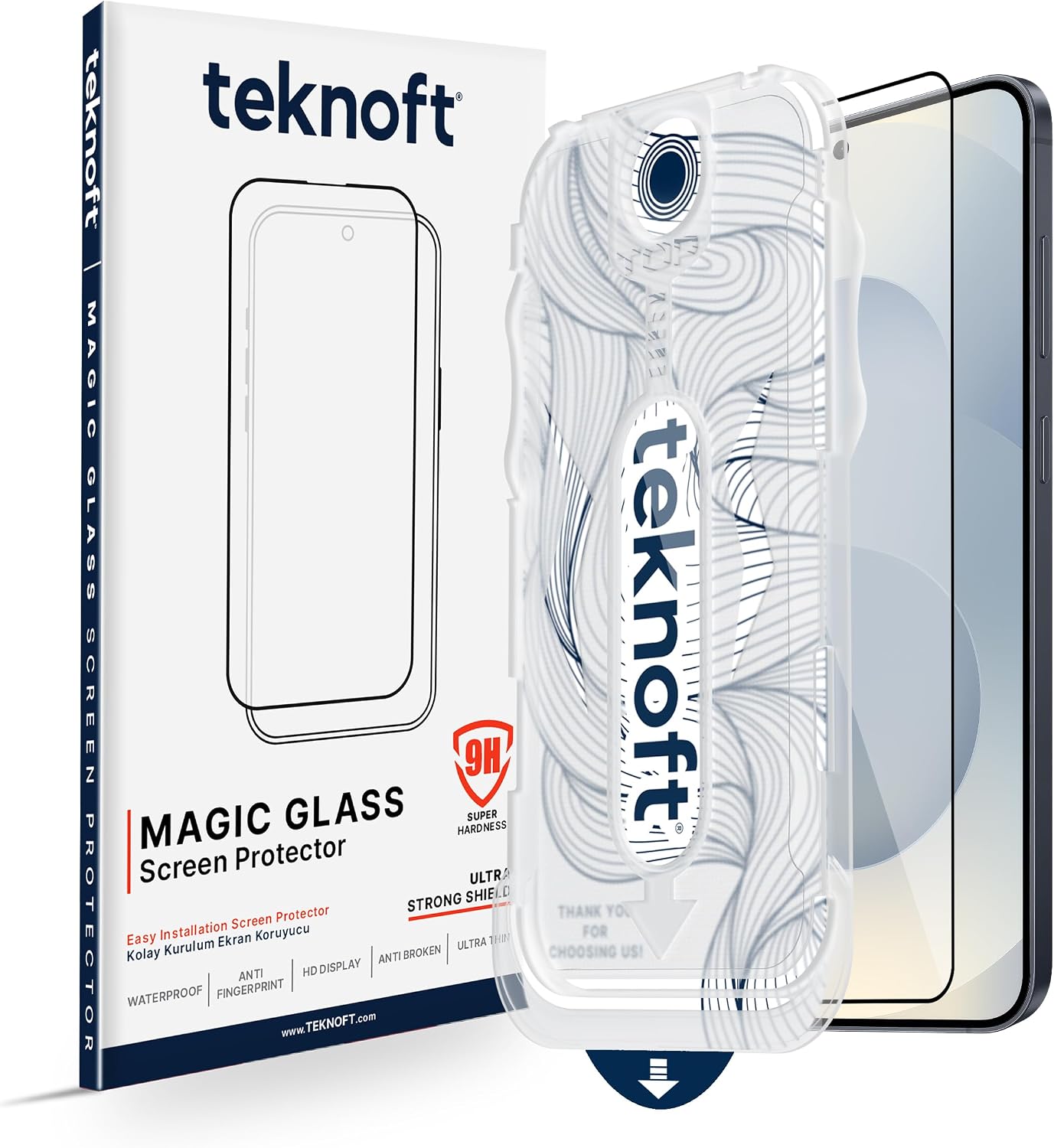 Samsung Galaxy S25 ile Uyumlu Otomatik Hizalama Aparatlı Takılırken Toz Toplama Özellikli Ekstra Güçlendirilmiş Lazer Kesim Ekran Koruyucu Kırılmaz Cam (Galaxy S25)