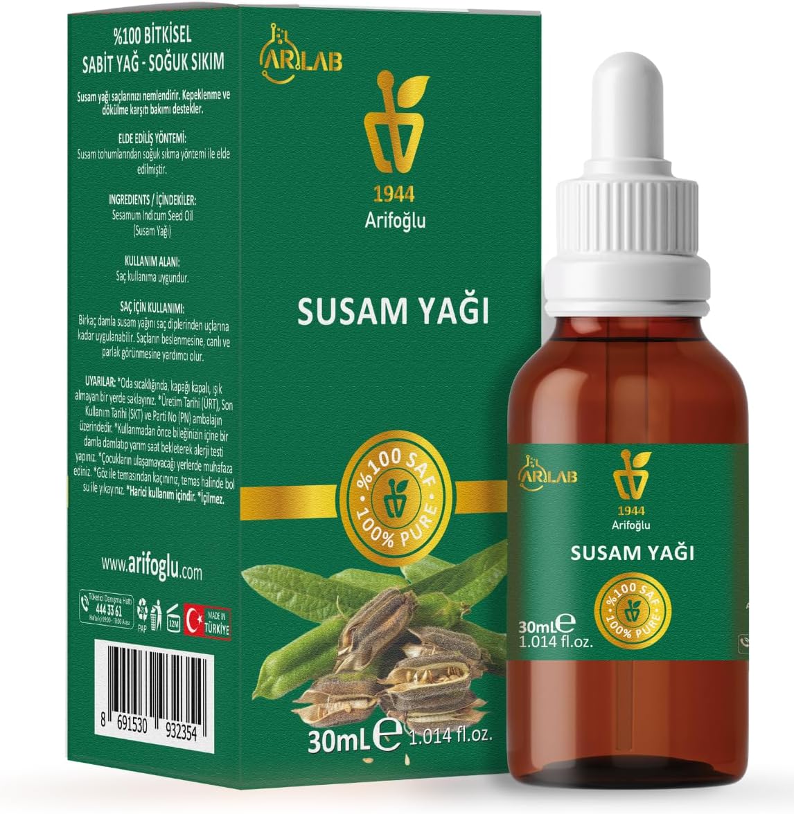 Susam Yağı 30ml%100 Saf Arlab Sesame Oil Pure Sesamum Indicum Seed Oil