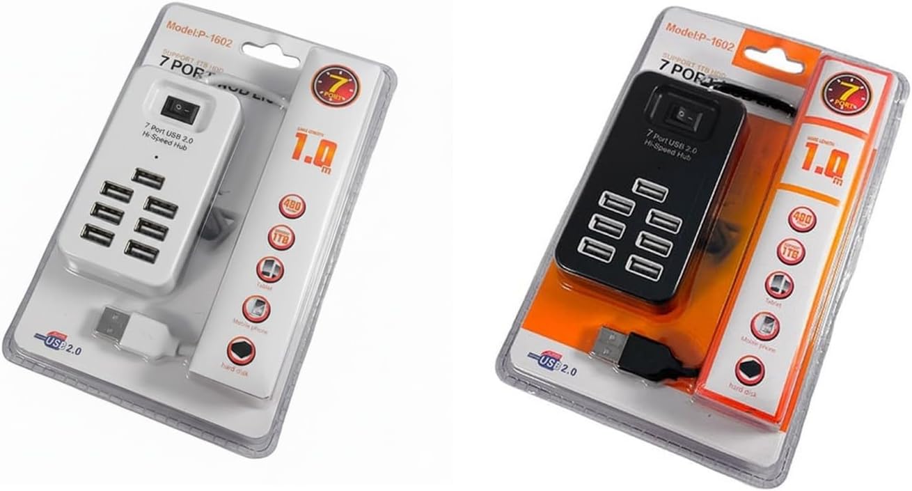 7 Port USB 2.0 Anahtarlı ve 1 Metre Kablolu Hub Çoklayıcı, USB 2.0 (High-Speed), 480 Mbps'e kadar