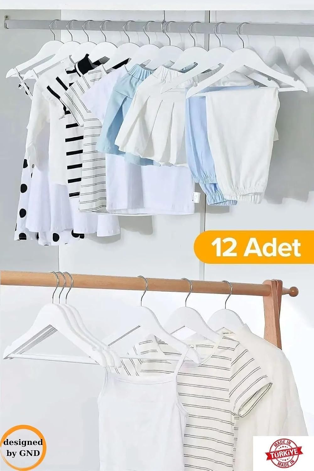 12 Adet Çocuk Elbise Askısı, Bebek Askısı, Beyaz