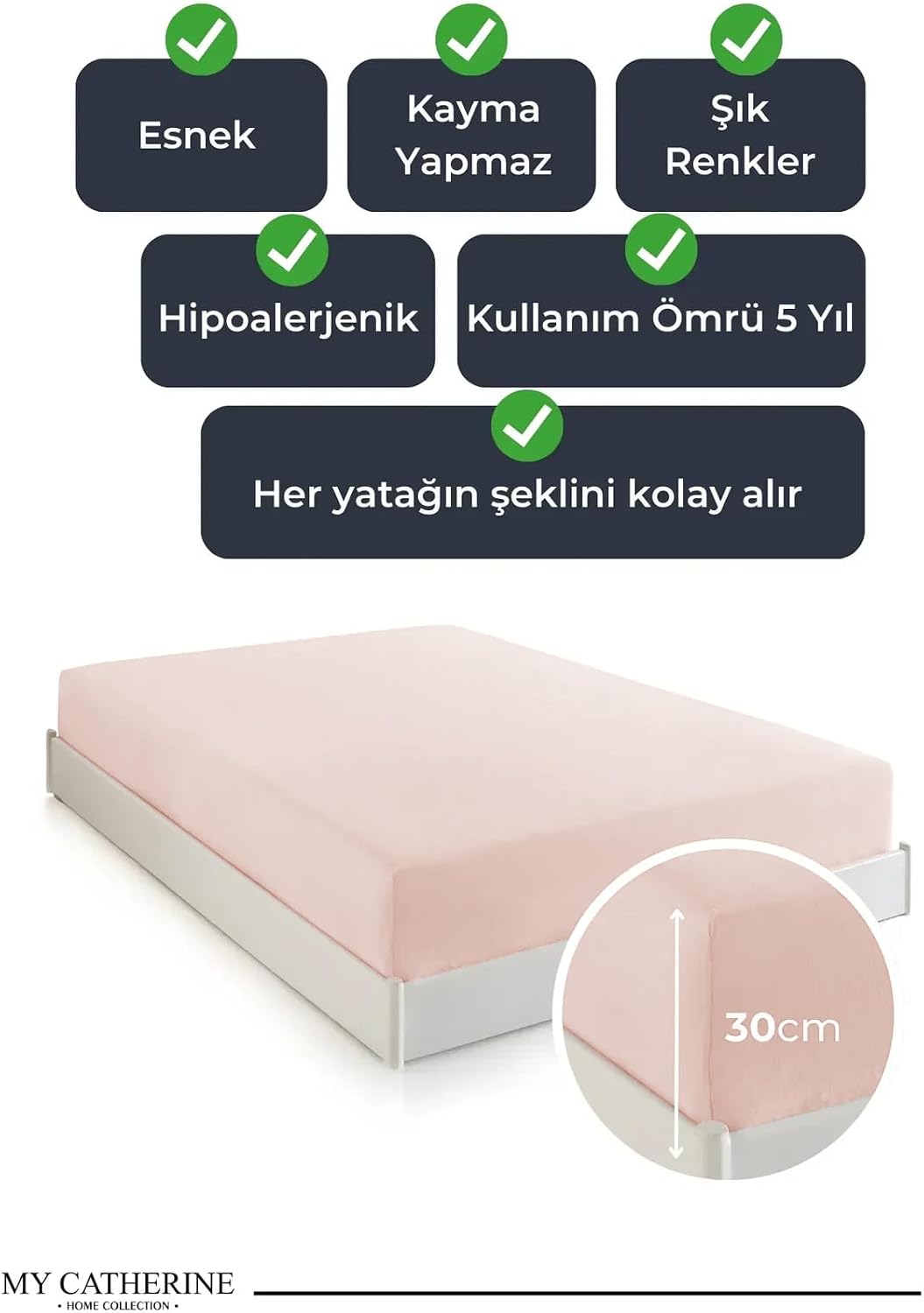 Lastikli & Hipoalerjenik Çarşaf%100 Pamuk Penye Kumaş Somon 160x200, LUXCARSAF