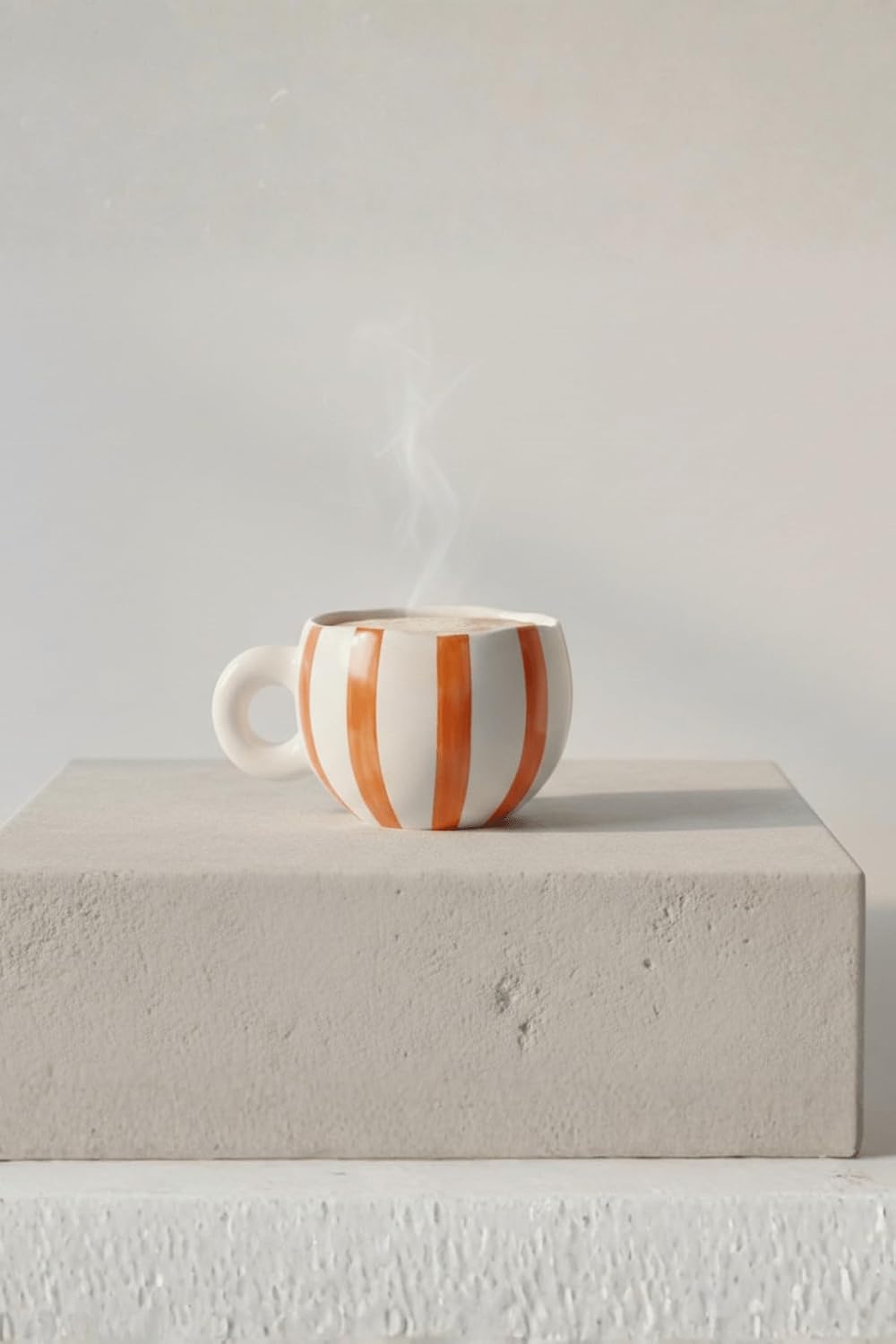 El Yapımı Seramik Turuncu Çizgili 400 ml Çay Kahve Mug Kupası MIT1323