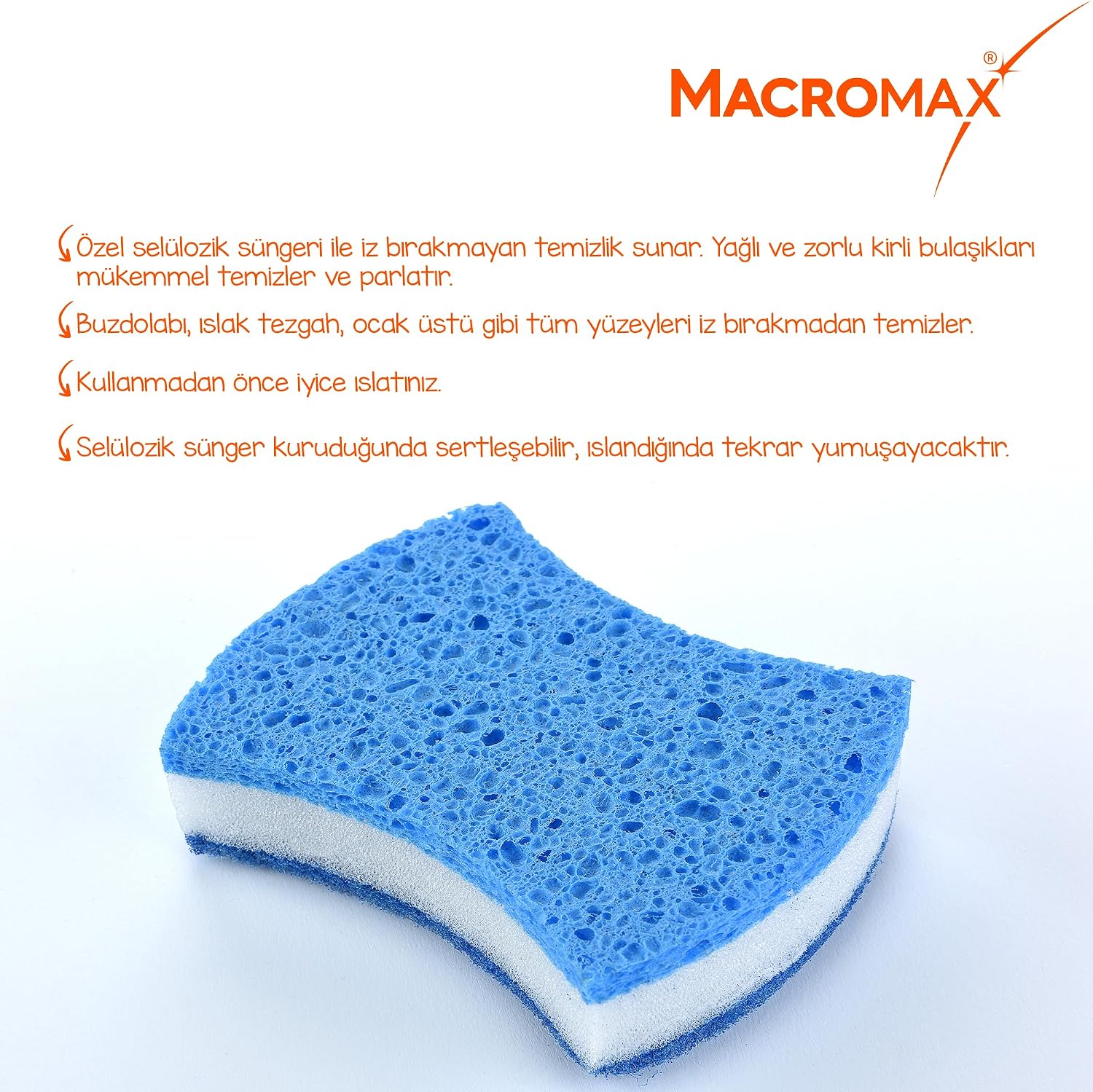 Macromax Comfort Çizmez Bulaşık Süngeri 2'li, Maksimum Emici Hassas Yüzeyler İçin 2li paket