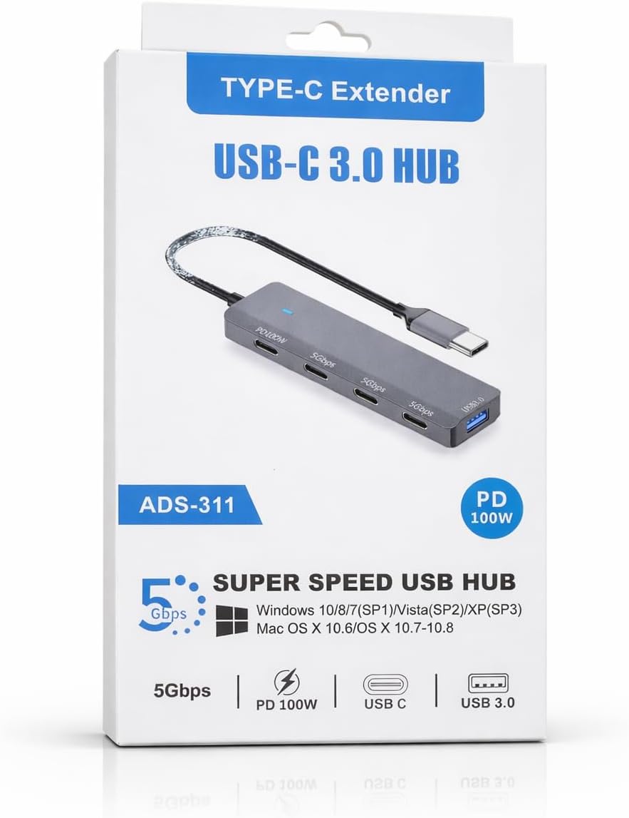 USB-C 3.0 Hub Çoklayıcı Type-C Extender 5Gbps Hızlı Veri Aktarım PD 100W Şarj Destekli USB Çoklayıcı Adaptör Laptop Tablet Telefon için USB 3.0 Çoklu Port Dönüştürücü | ADS-311