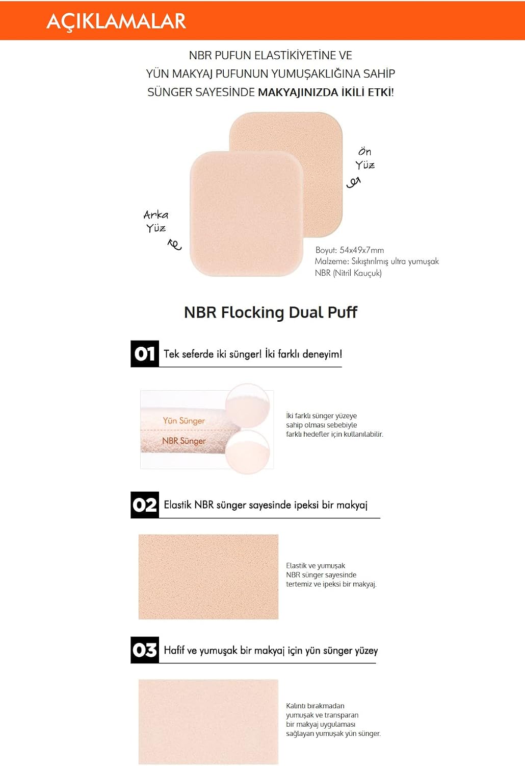 Çift Taraflı Makyaj Süngeri NBR Flocking Dual Puff 2 Adet