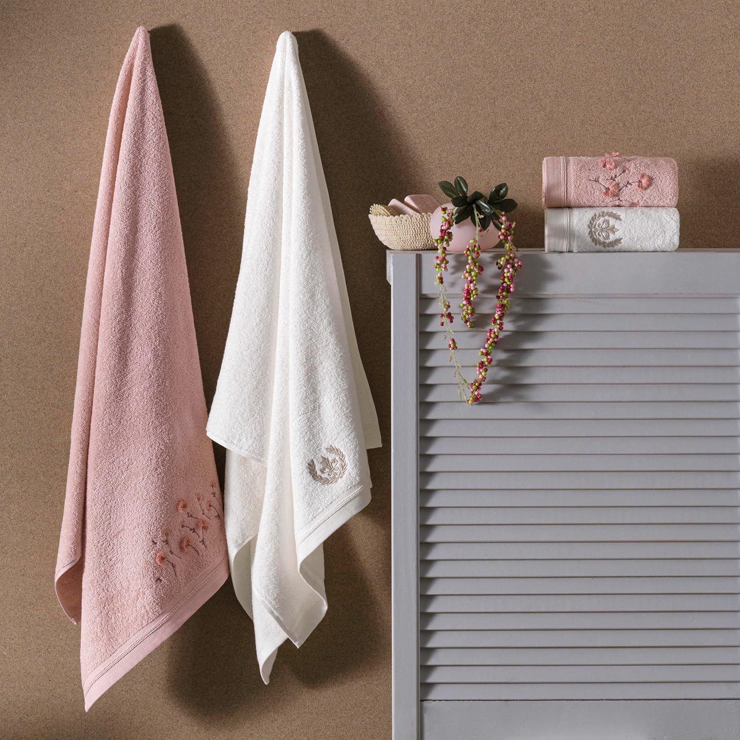 Verve Pure Cotton Desenli Pamuk Hamam Seti, Pudra Krem, S-M/L-XL