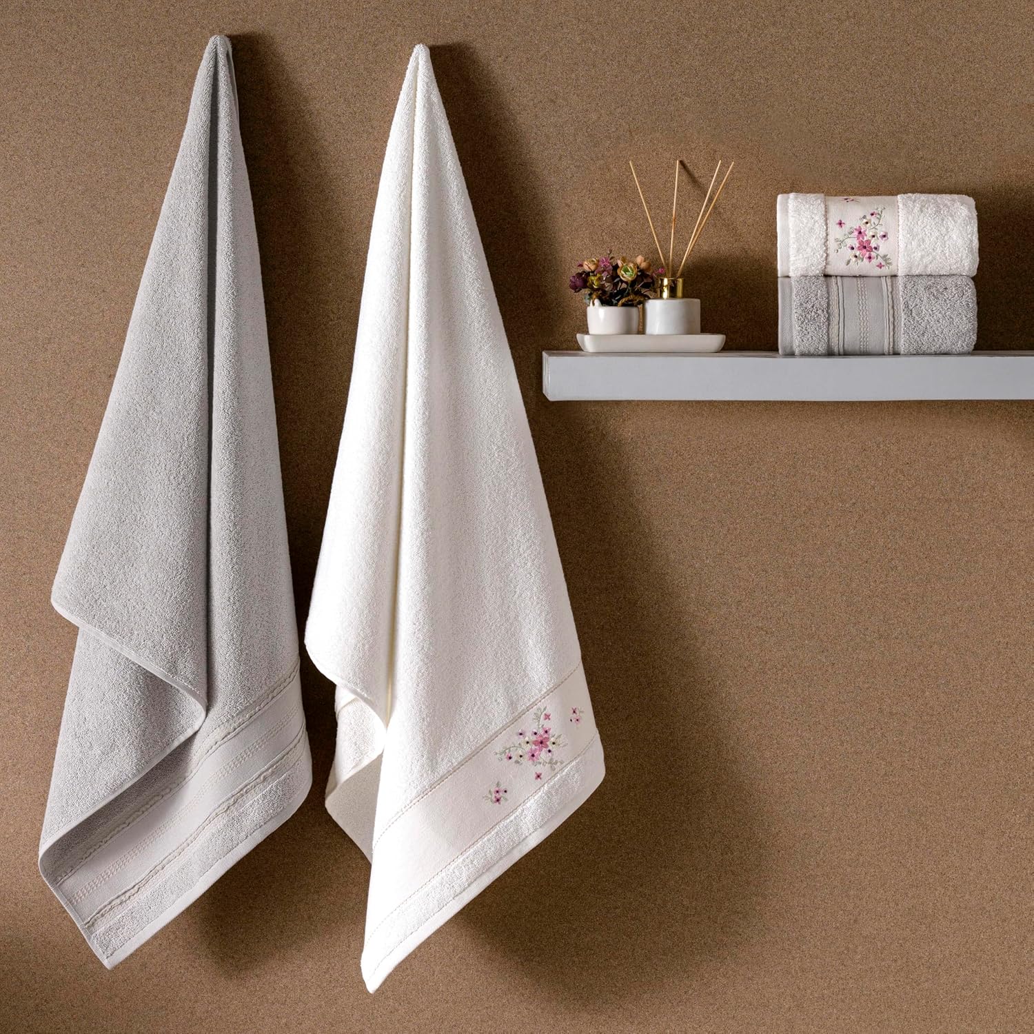 Vega Pure Cotton Düz Pamuk Hamam Seti, Krem, 4'lü Set
