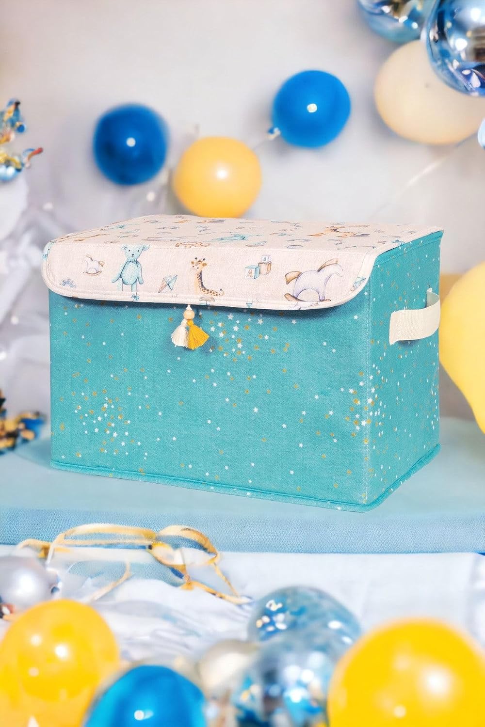 Anne Bebek Kapaklı Kutu, Maxi Boy, Bebek Odası Düzenleyici, 35x24x23cm, Mavi Renk