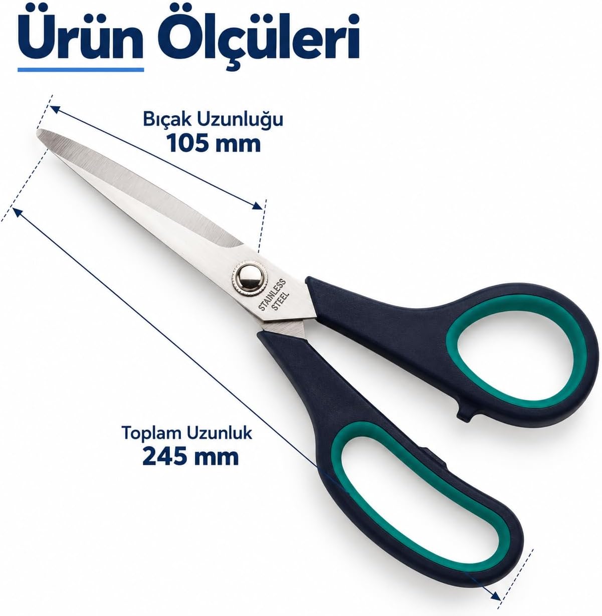 Kumaş ve Terzi Makası 24,5 cm, Kağıt Dikiş ve Büyük Boy Makas