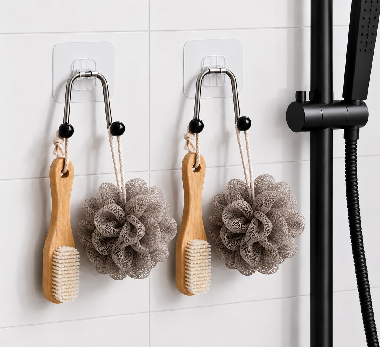 Yapışkanlı Çelik Banyo Kancası – Delme Gerektirmez Duş Lifi & Fırça Askısı - 2 Adet