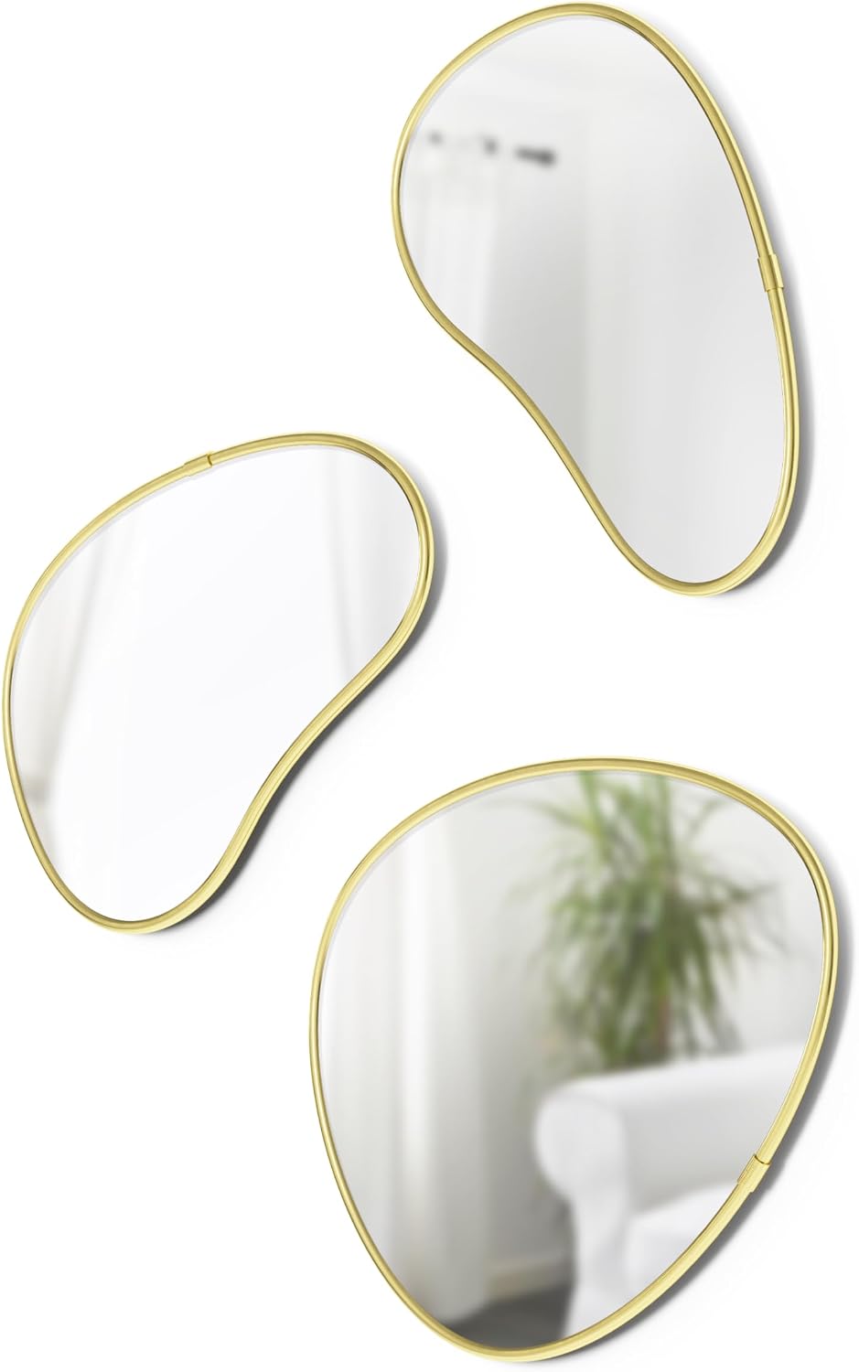 Hubba Pebble Duvar Montaj Aynaları, 3'lü Set, Pirinç
