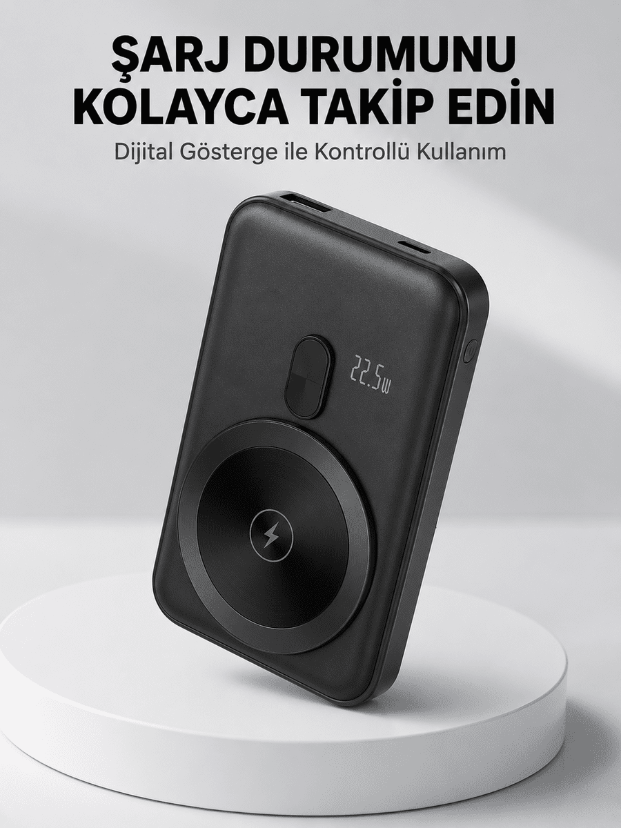 LCD Ekranlı Kablosuz Powerbank Type C ve USB Çıkışlı Yeni Nesil