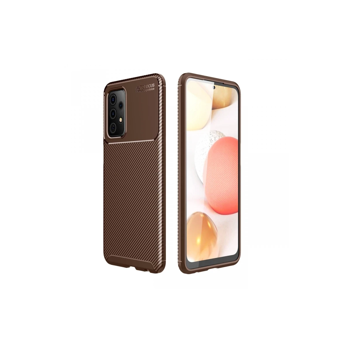 Samsung Galaxy A72 Kılıf Auto Focus Karbon Kapak - Kahverengi