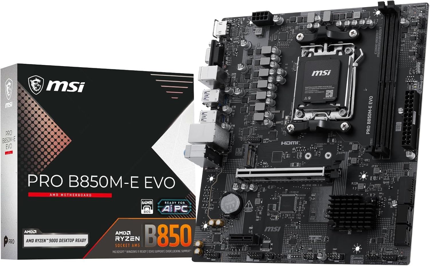 MB PRO B850M-E EVO AM5 DDR5 8200MHZ(OC) HDMI VGA M.2 USB 5Gbs 2.5G LAN mATX