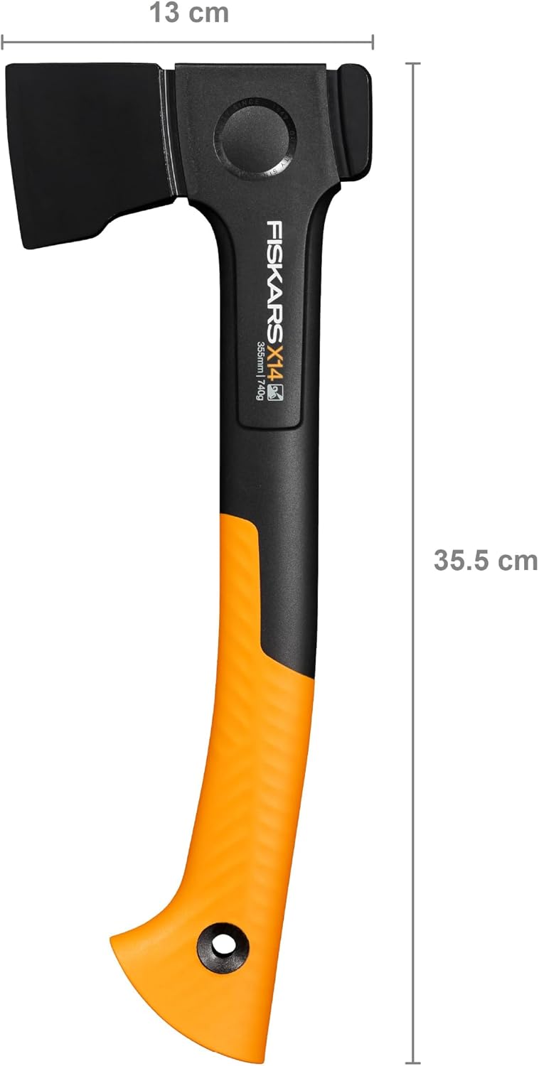 X-Series X14 Universal Axe, XS, Uzunluk 35,5 cm, Baş Ağırlığı 529 g, Sıyırma, Yakacak Odun Yapımı ve Marangoz İşi için İdeal, Çift Sertleştirilmiş Çelik/FiberComp, Siyah/Turuncu, 1069102