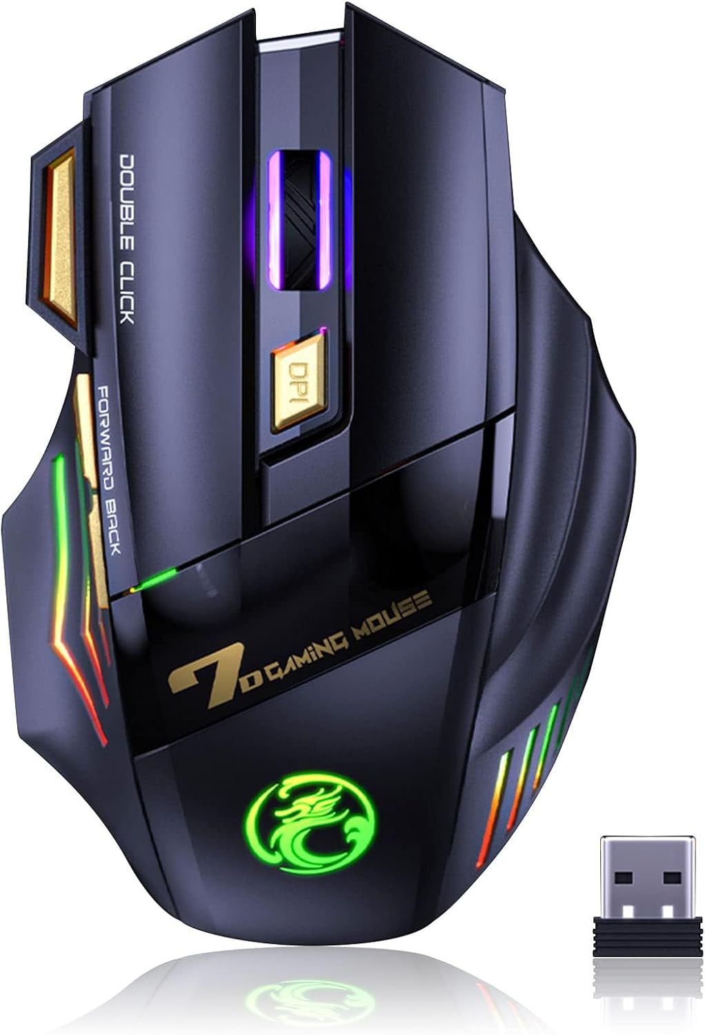 C8 kablosuz oyun faresi, şarj edilebilir Silent Click oyun faresi, 2.4G USB alıcısı, 3 ayarlanabilir DPI, 7 hassas tuş, ergonomik RGB fare, dizüstü bilgisayar, Mac için