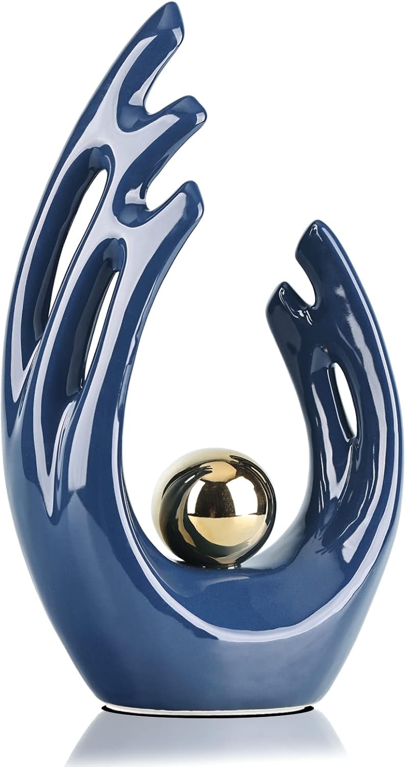 12" H Lacivert Ev Dekoru Vurgusu, orta yüzyıl modern dekor Yemek Masası Süslemeleri Yeşil, Soyut Sanat Seramik Heykeli ve Merkez Parçaları için Heykel Masa için dekor, kitaplık dekoratif objeler