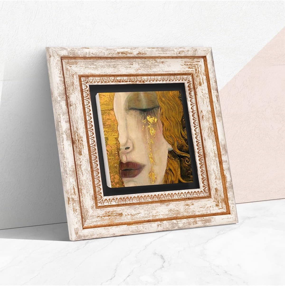 Gustav Klimt Altın Gözyaşları Taş Duvar Tablosu - Çerçeveli Taş Tablo - Dekoratif Duvar Sanatı - Modern Ev ve Ofis Duvar Dekoru K1-27