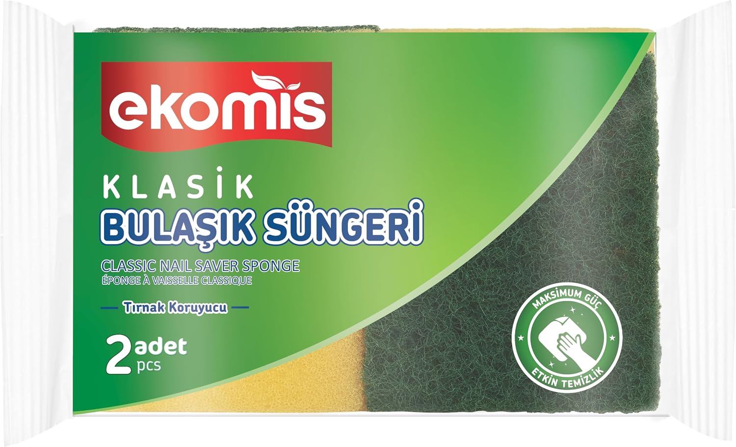 Klasik Bulaşık Süngeri Oluklu 2'li | Tırnak Korumalı | Çift Katmanlı Güçlü Ovma Yüzeyi | Mutfak, Tabak, Tencere ve Cam Temizliği