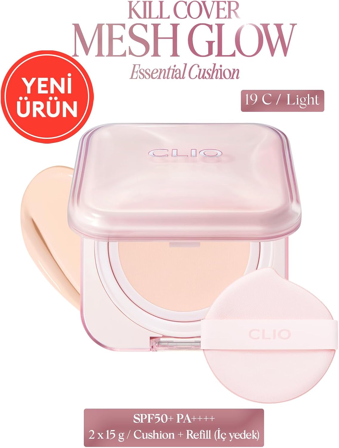 Hyalüronik Asit İçerikli Kill Cover Mesh Glow Essential Cushion Set (19C Light) SPF50+ PA++++