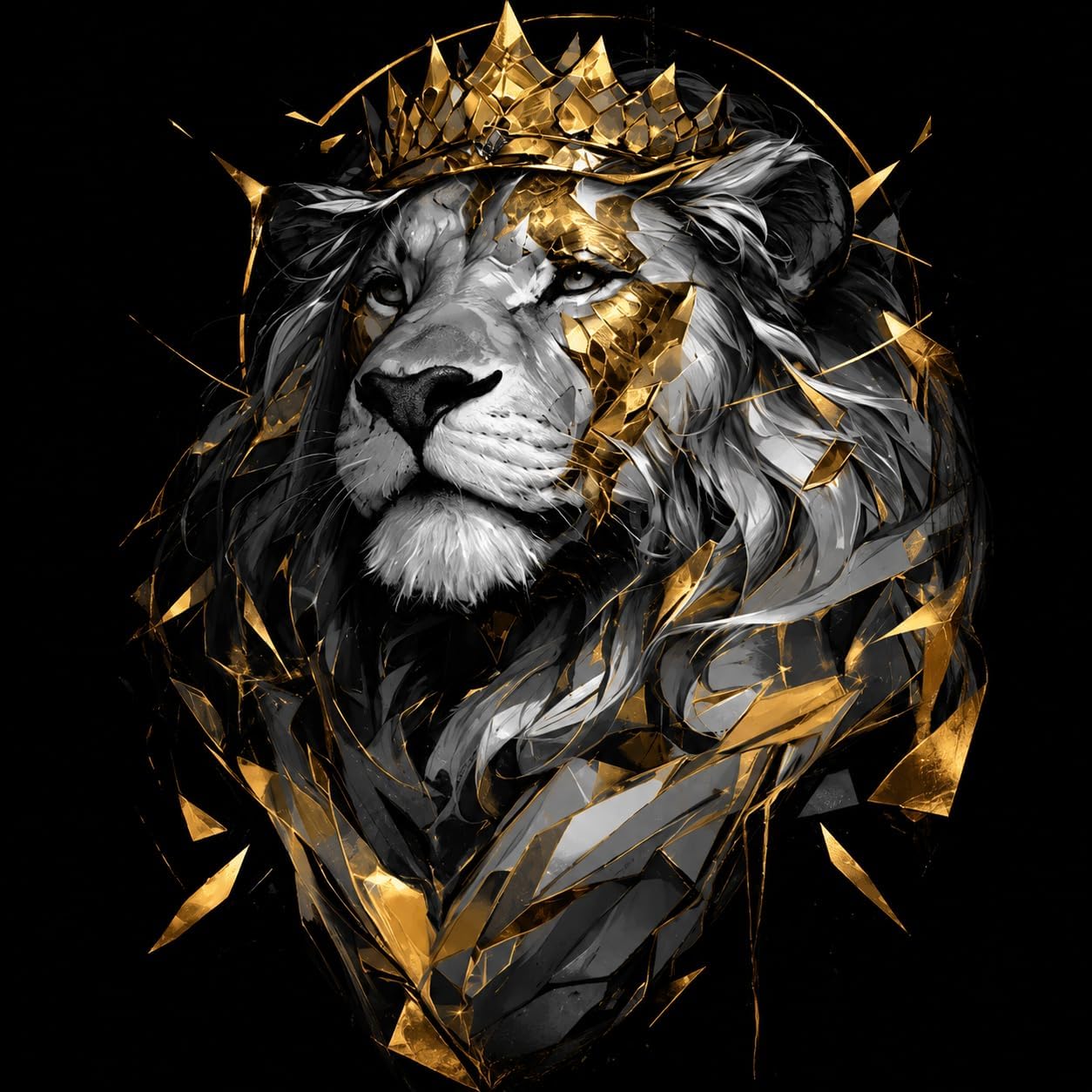 BYBARS Aslan Kral Temalı Modern Duvar Dekoru 40x50 cm – 3 mm Forex Tablo Siyah Altın Tasarım