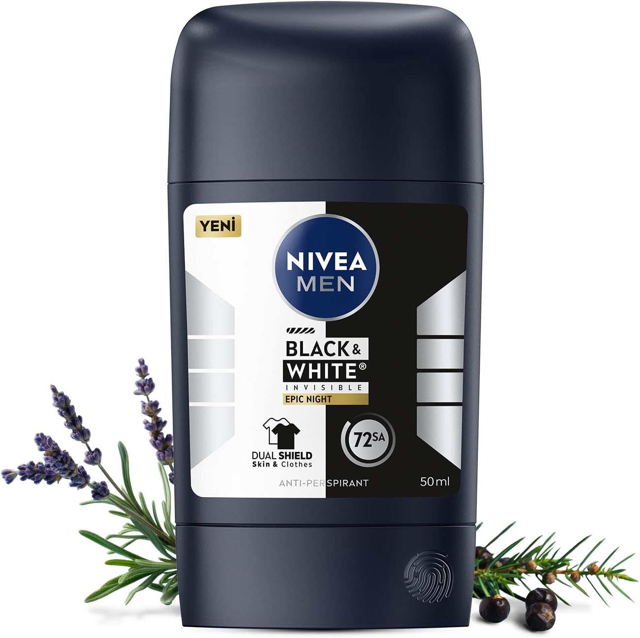 MEN Erkek Stick Deodorant Black&White Invisible Epic Night 50 ml,72 Saat Terleme Karşıtı,Kumaş Koruması,Alkolsüz