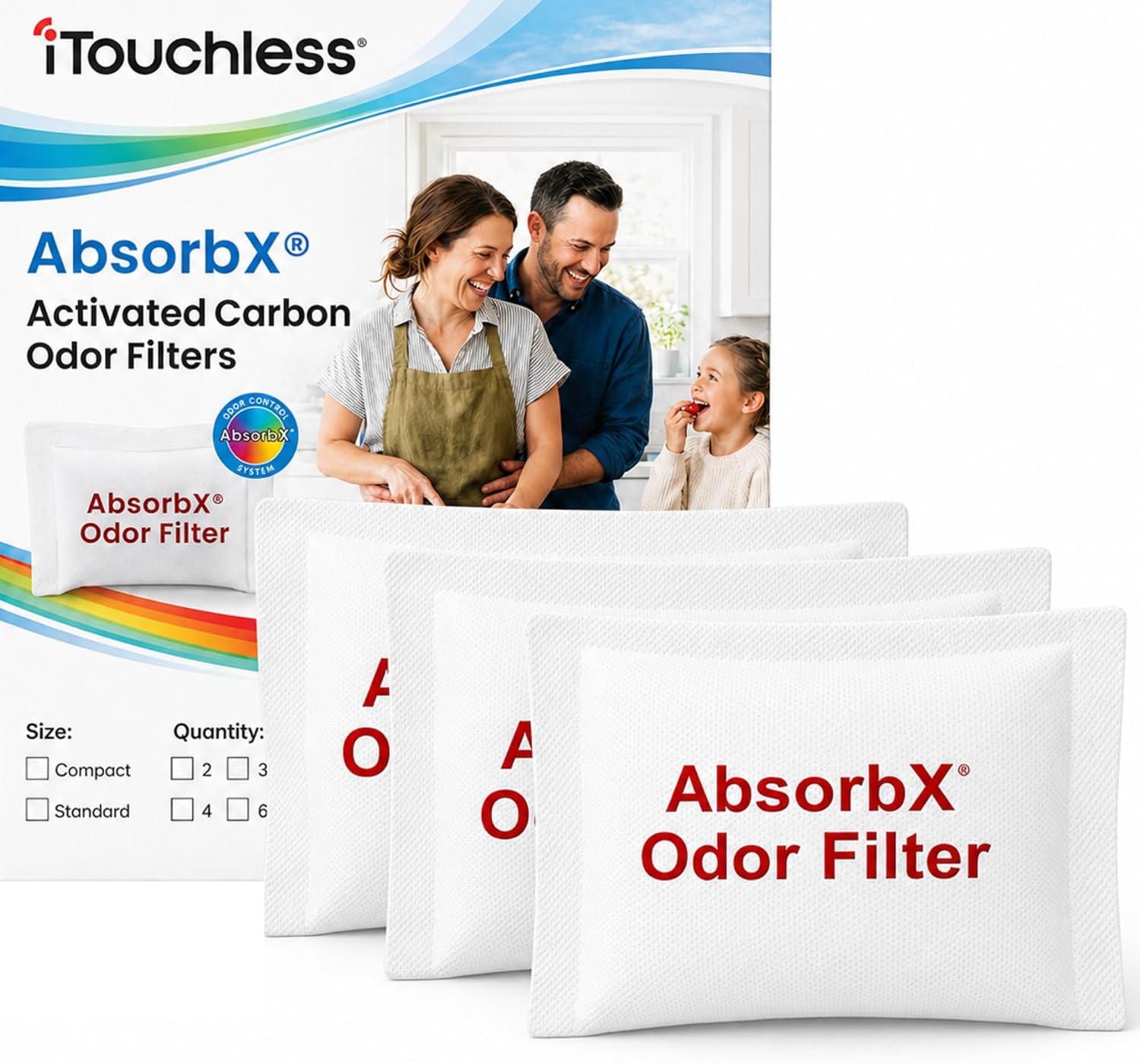 SensorCan 3'lü Paket AbsorbX Koku Gidericiler Emer, Doğal Aktif Karbon, Biyobozunur, Koku Bölmeli 13 Gal Çöp Kovası ile kullanım için, Filtre, 3 Adet
