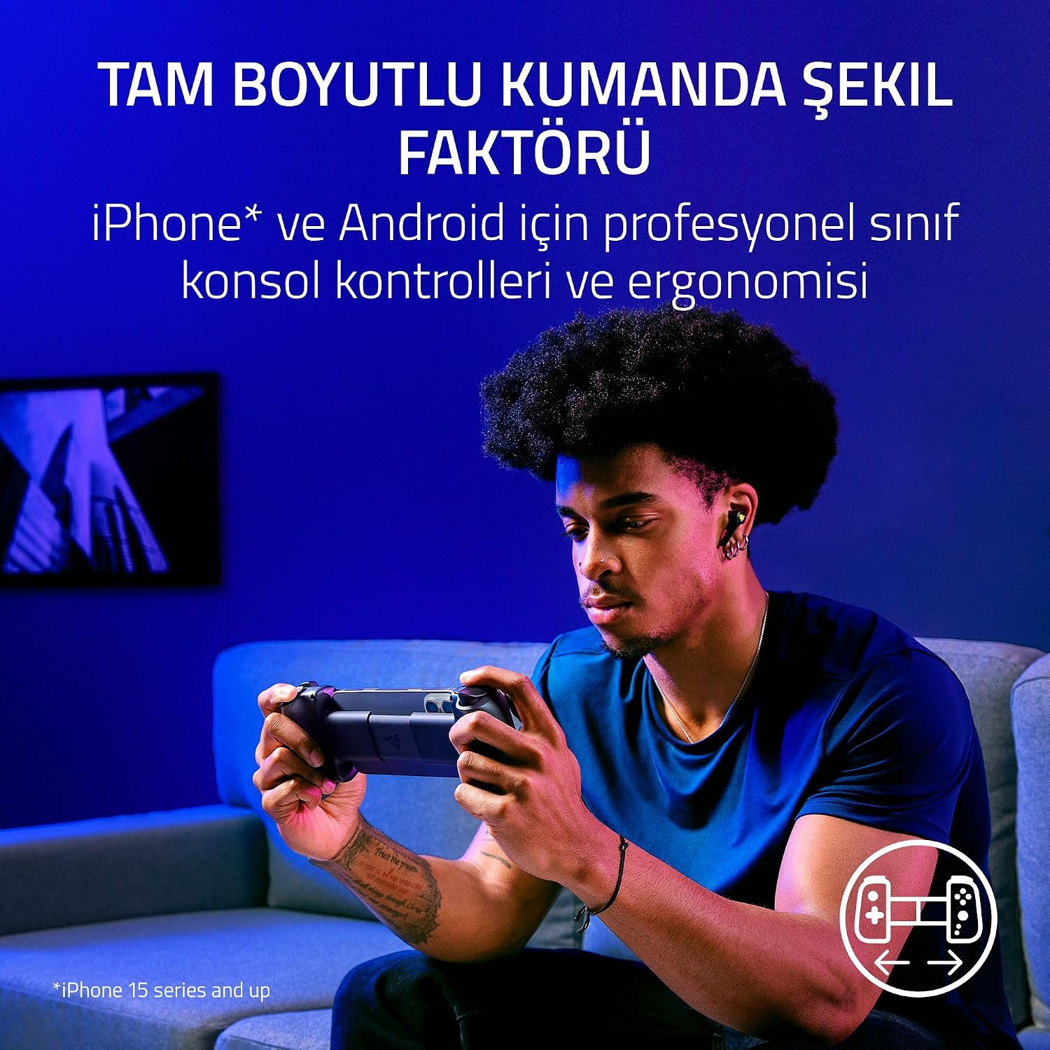 Kishi V3 - iPhone ve Android akıllı telefonlar için tam boyutlu mobil kontrol cihazı - USB-C Tak ve Çalıştır - Kayma önleyici analog çubuklar - 12 düğme - Sensa HD Haptics - Siyah