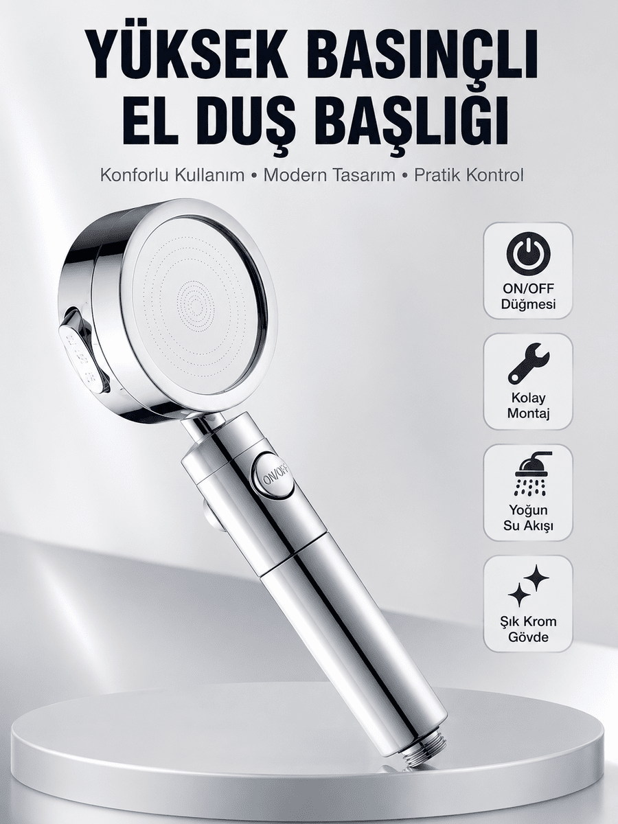 Kolay Montajlı 3 Modlu Yüksek Basınç Duş Başlığı