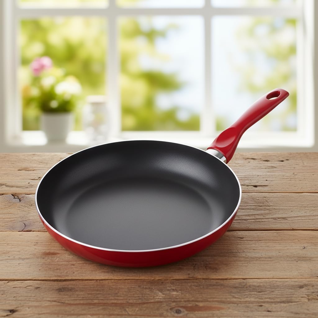 Lotus 26 cm Yapışmaz Kızartma Tavası - Kırmızı Zemin Kış Desenli (Geyik ve Kar Tanesi)