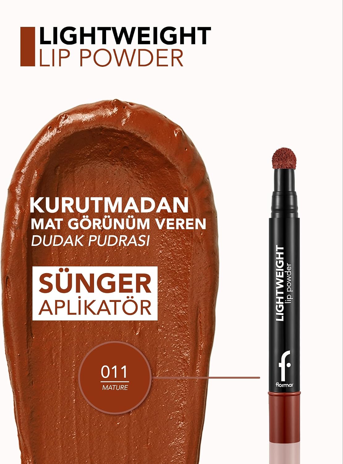 Lightweight Lip Powder Shea Yağı ve Zeytinyağı İçeren Yoğun Pigmentli Mat Dudak Pudrası No. 011 - Mature - 8682536007535