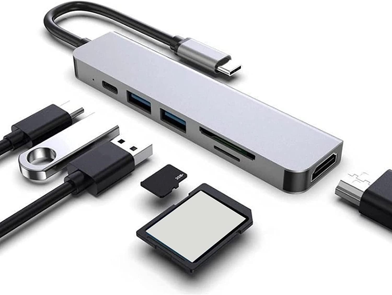 Macbook Pro Huawei Dell ile Uyumlu Type C to 4K HDMI + USB 3.0 + SD/tf + PD + Type-C, Taşınabilir 7in1 Adaptör