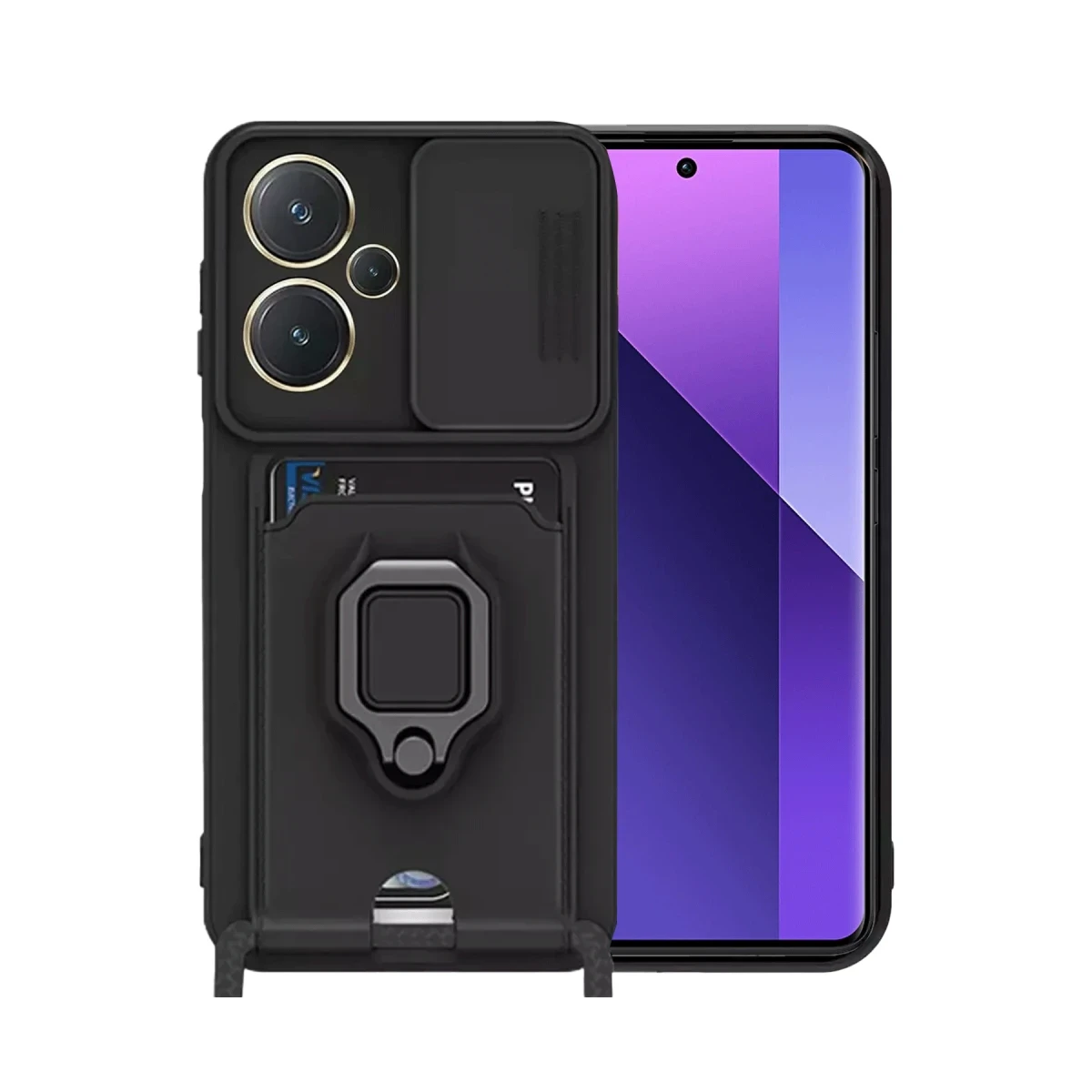 Xiaomi Redmi Note 13 Pro Plus Kılıf Zuma Kartvizitli Yüzüklü Silikon - Siyah