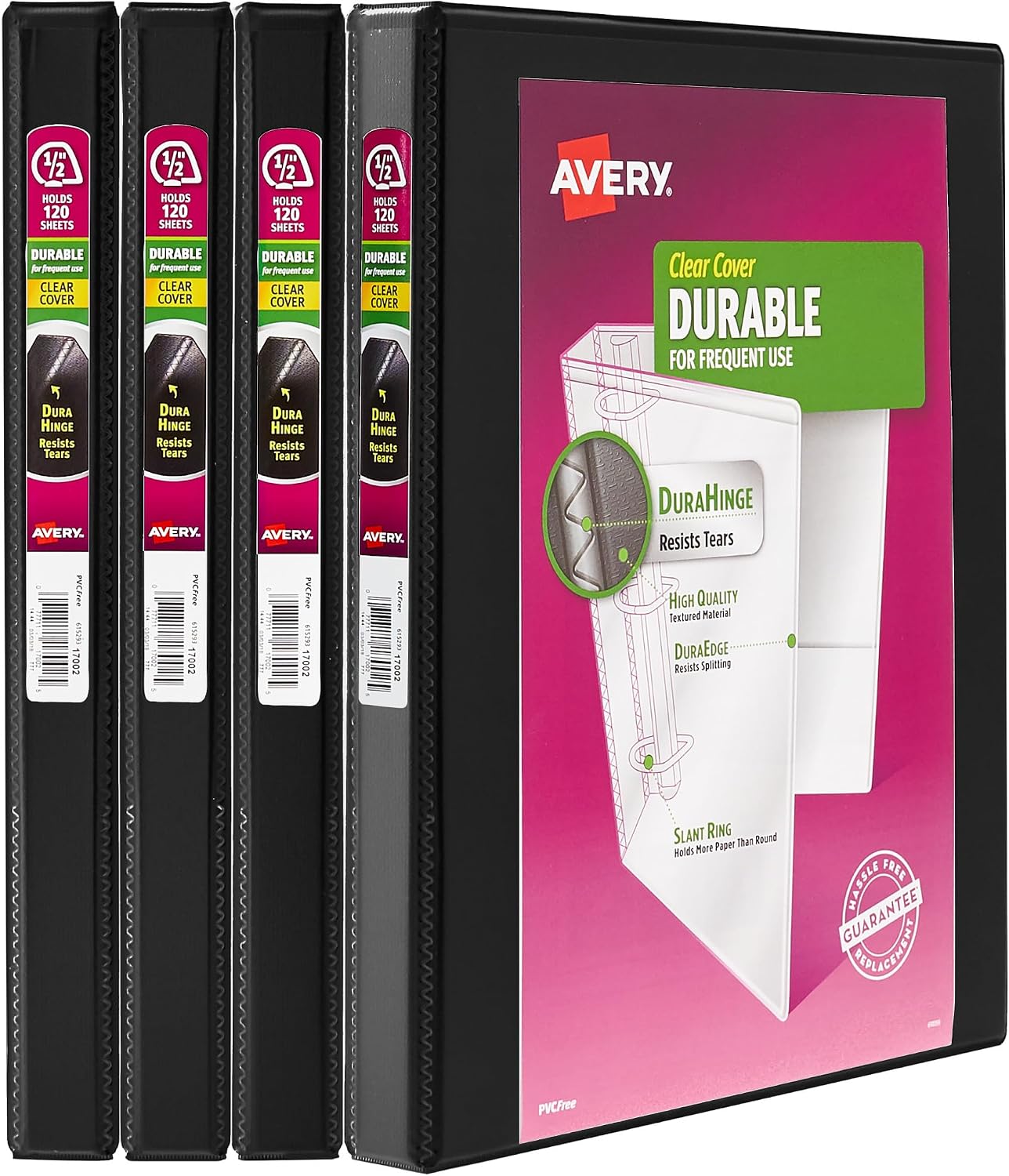 Durable şeffaf dosya, 4'lü paket, 0,5 inç, siyah