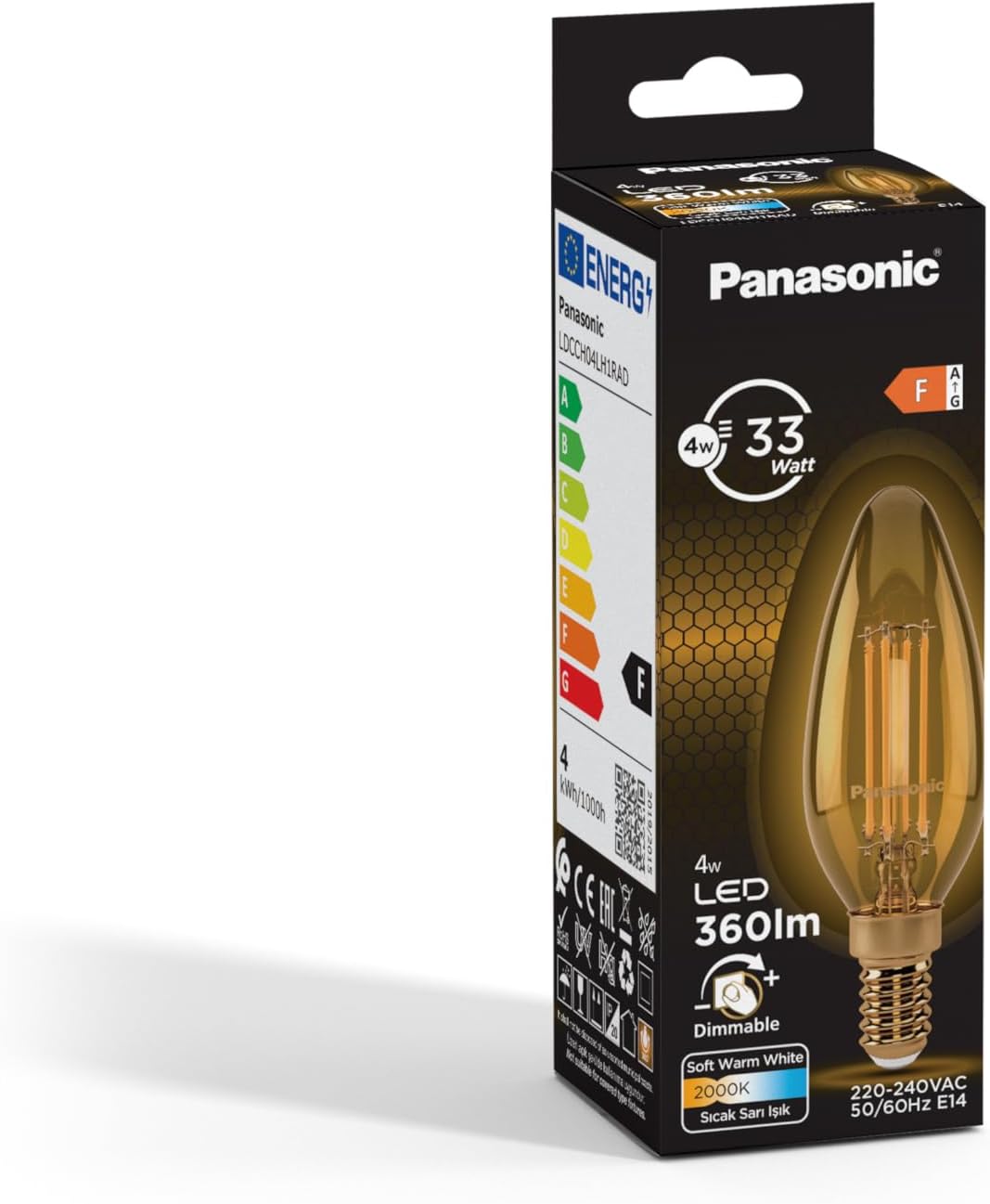 Panasonic E14 Dim Edilebilir Filaman Lamba 4W 360LM 2000K Gold