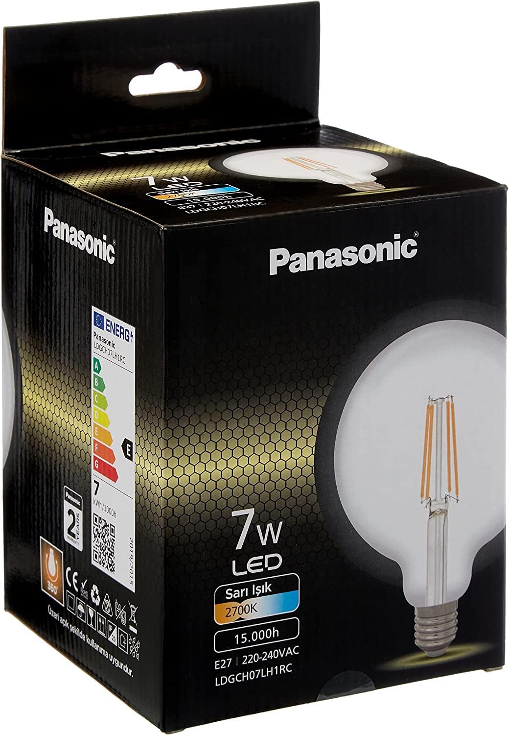 E27 FİL G125 LAMBA, SARI IŞIK 7W 806LM 2700K CLEAR