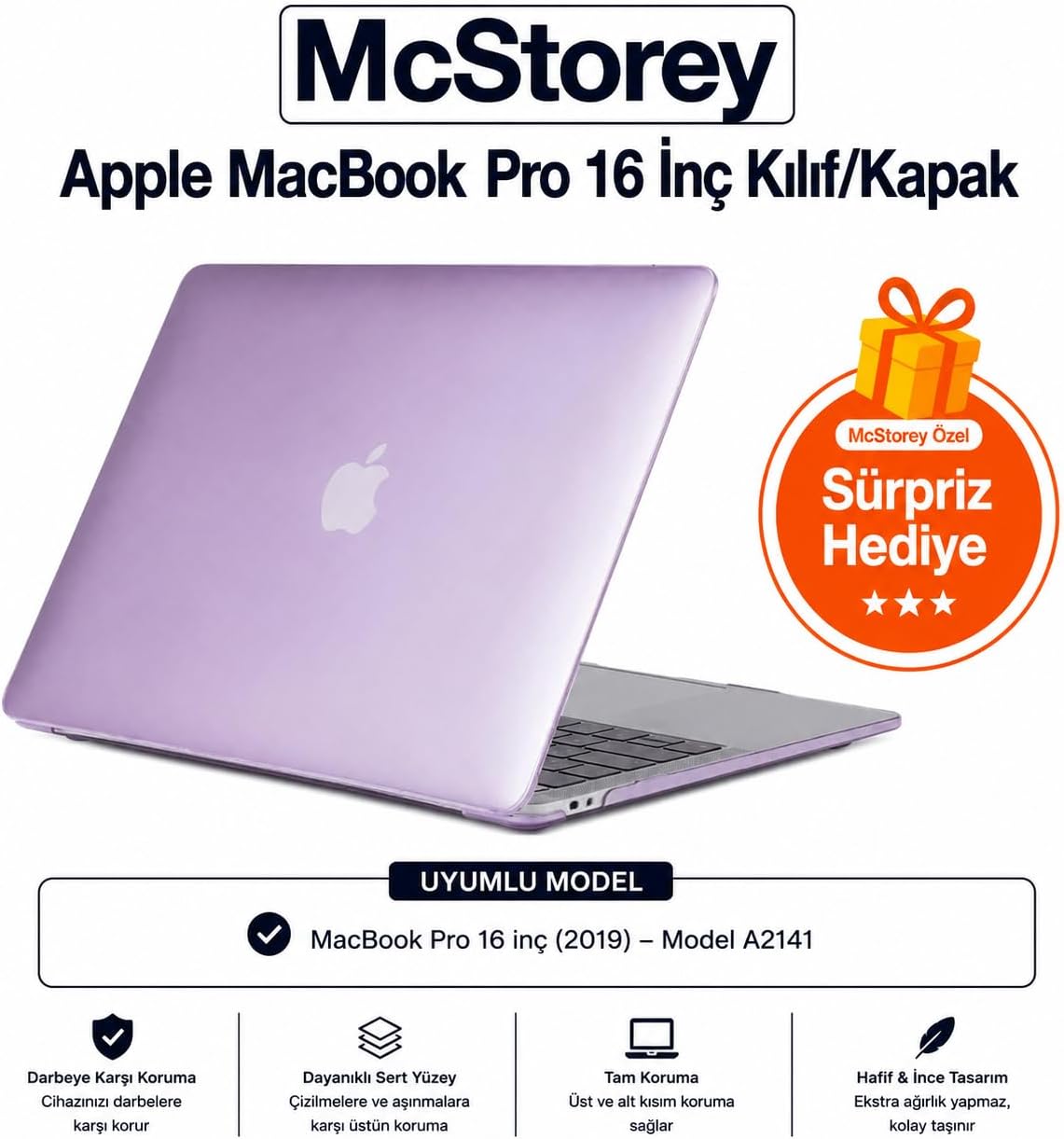 MacBook Pro A2141 Uyumlu Kristal TPU Sert Kılıf 16 inç 2019 Touch Bar Şeffaf Koruma Koruma Lila