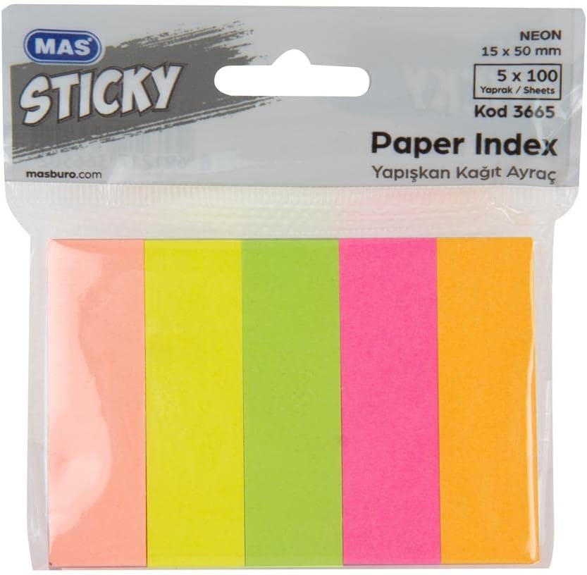 3661 12x45 mm 5 Renk 25 Yaprak Yapışkanlı Plastik Ayraç