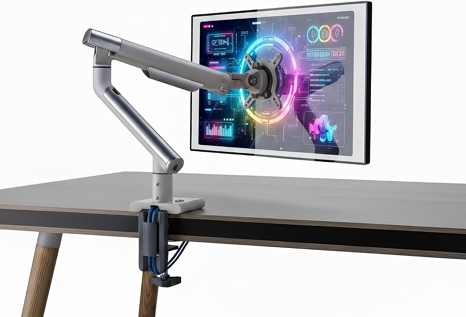 STD49012UW 17"-32" Ultra Slim Alüminyum Monitör Kolu, 2xUSB Portlu Amortisörlü VESA Tutucu, Ergonomik 360 Pivot (9kg)