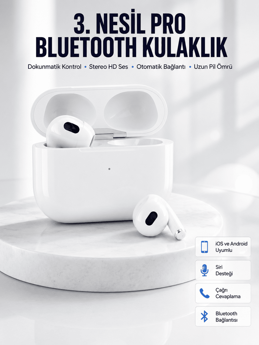 Bluetooth Kulaklık 3. Nesil Ios Android Uyumlu Yeni Nesil Wireless Charge