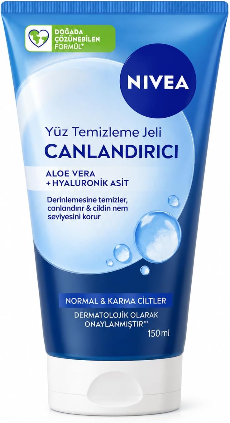 Canlandırıcı Yüz Temizleme Jeli 150 ml,Aloe Vera,Hyaluronik Asit,Normal ve Karma Ciltler