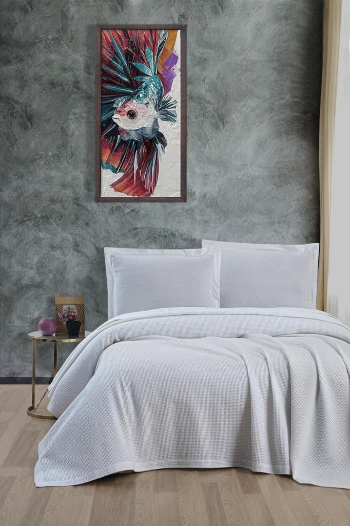 Klimalı Pike,%100 Pamuk Petekli Pike, Dörtmevsim Pike Tek Kişilik 170x240 Beyaz