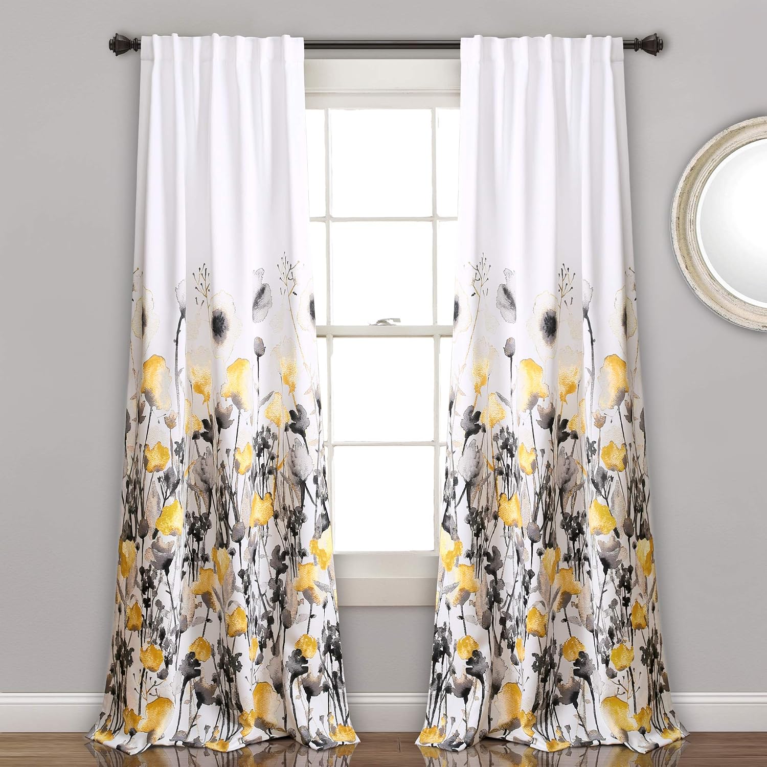 Zuri Flora oda karartma perdeleri, oturma odası, yemek odası, yatak odası, 213,4 x 132 cm, sarı ve gri