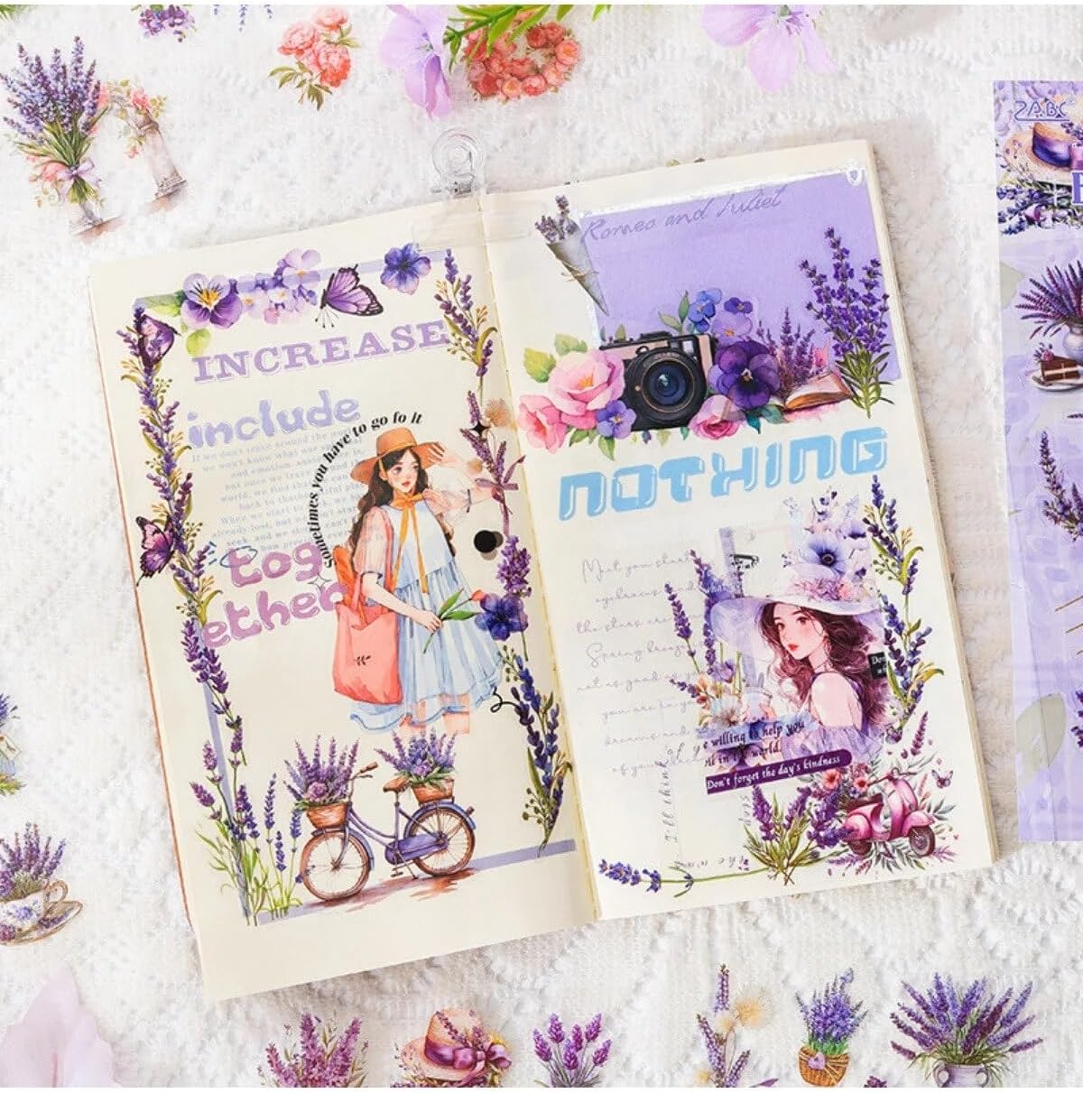 Kolbi Craft 6 Sayfa 74 Adet Şeffaf Mor Lavanta Çiçek Sticker Bullet Journal Scrapbook Laptop Ajanda Planlayıcı
